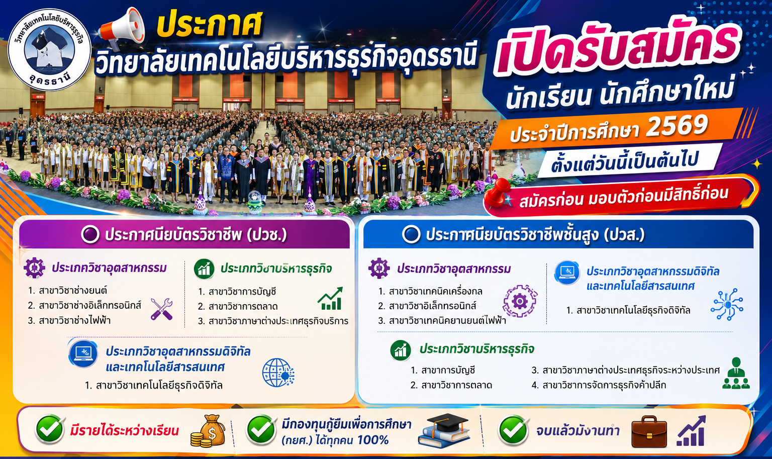 เปิดรับสมัครนักเรียน นักศึกษาใหม่ ประจำปีการศึกษา 2569 